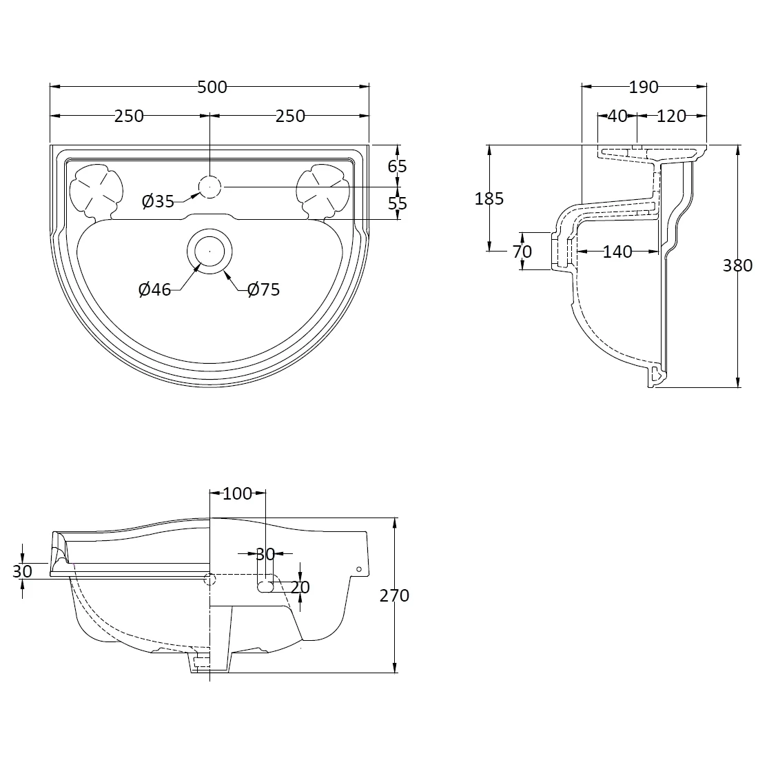 Bayswater Porchester 500mm 1 Tap Hole Basin 4 Bayswater Porchester 500mm 1 Tap Hole Basin - Image 2