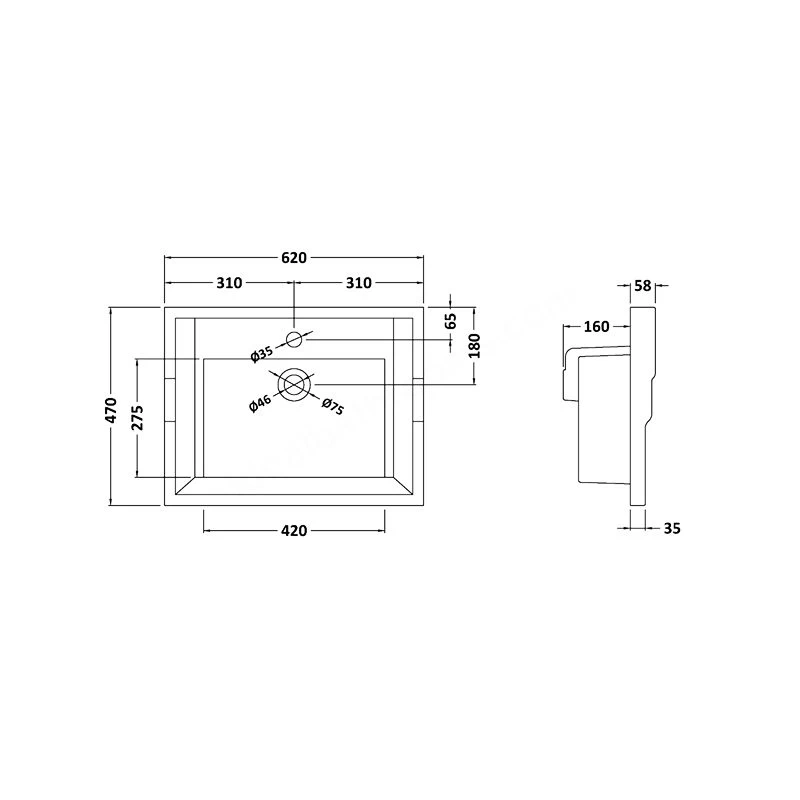 Bayswater 600mm Traditional 1 Tap Hole Basin 4 Bayswater 600mm Traditional 1 Tap Hole Basin - Image 2