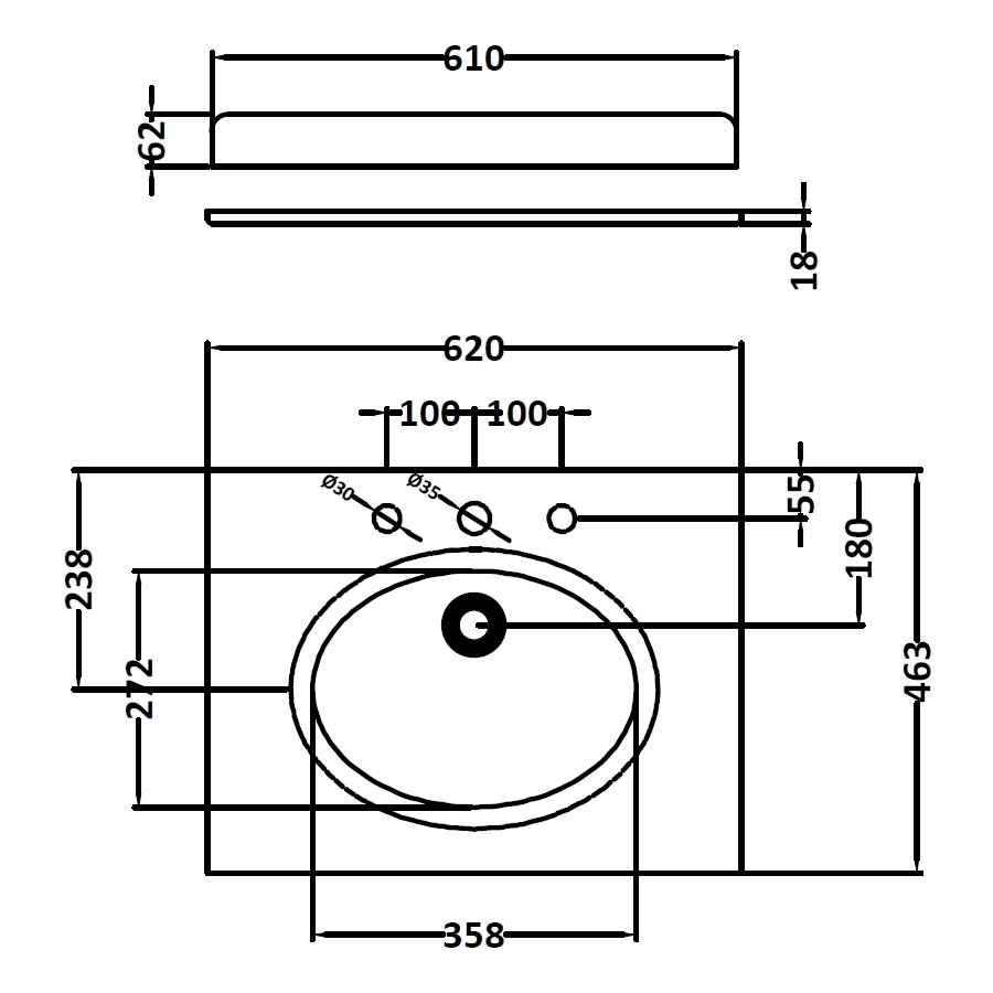 Bayswater White 600mm Single Bowl 3 Tap Hole Marble Top 4 Bayswater White 600mm Single Bowl 3 Tap Hole Marble Top - Image 2