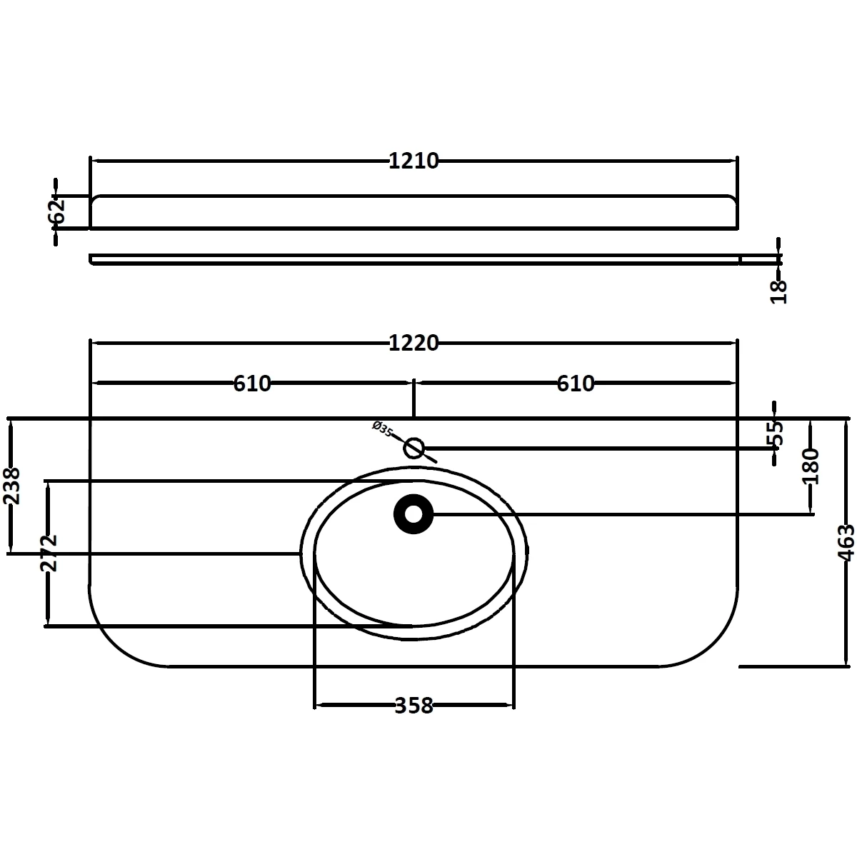 Bayswater Grey 1200mm Single Bowl 1 Tap Hole Curved Marble Top 4 Bayswater Grey 1200mm Single Bowl 1 Tap Hole Curved Marble Top - Image 2