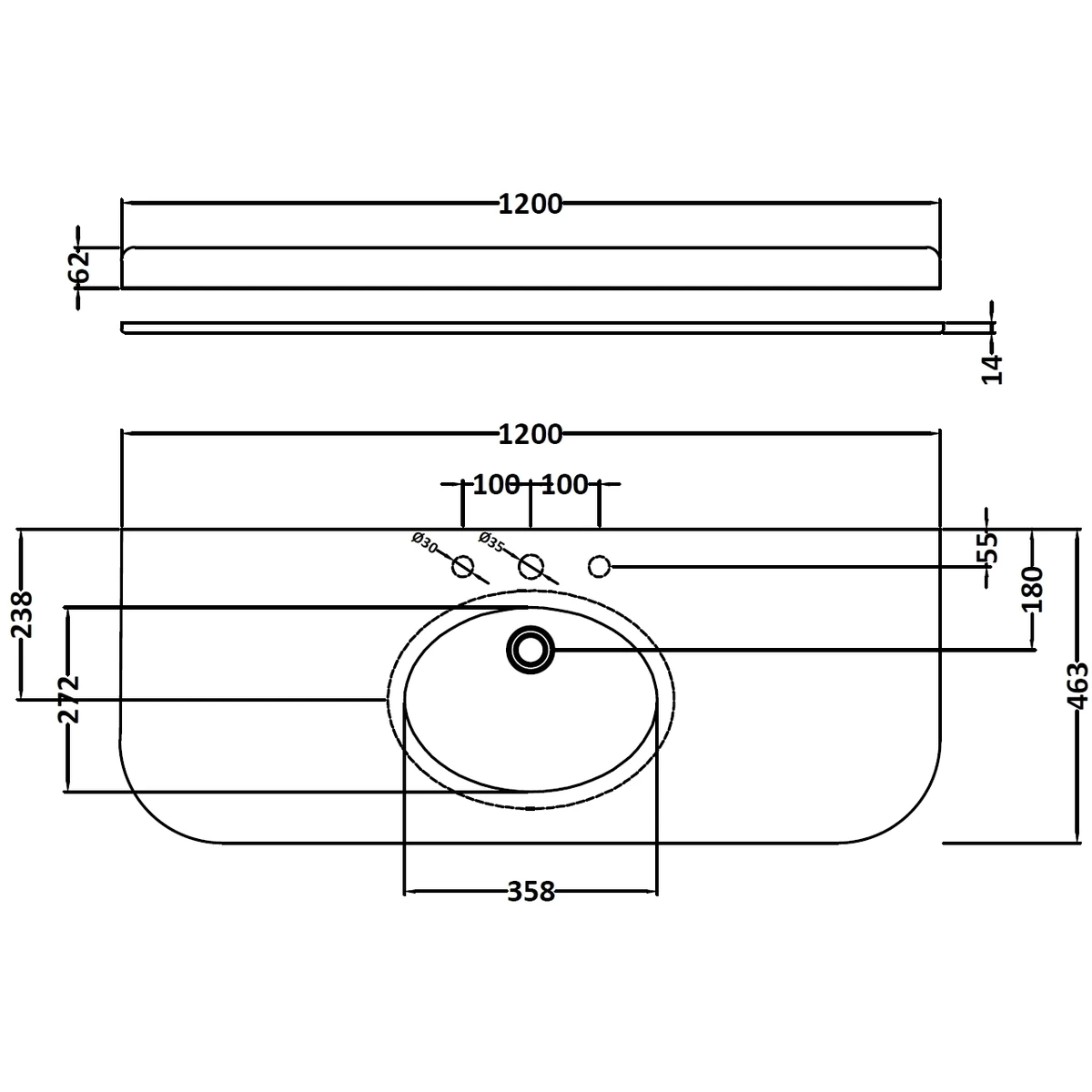 Bayswater Black 1200mm Single Bowl 3 Tap Hole Curved Marble Top 4 Bayswater Black 1200mm Single Bowl 3 Tap Hole Curved Marble Top - Image 2