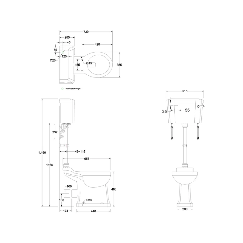 Burlington Regal Medium Level Toilet With 52cm Lever Cistern 4 Burlington Regal Medium Level Toilet With 52cm Lever Cistern - Image 2