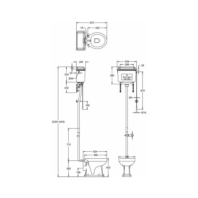Burlington Standard High Level Toilet With White Aluminium Cistern 4 Burlington Standard High Level Toilet With White Aluminium Cistern - Image 2