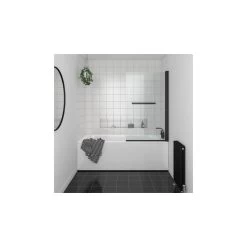 Essential Designer 1400x850mm Bath Screen With Handle Matt Black