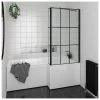 Essential Designer Matrix 1400x850mm L-Shaped Bath Screen Matt Black -Bathroom Promotion essential eb313