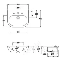 Essential Lily Semi Recessed Basin Only 520mm 1 Tap Hole White -Bathroom Promotion essential ec1005 3