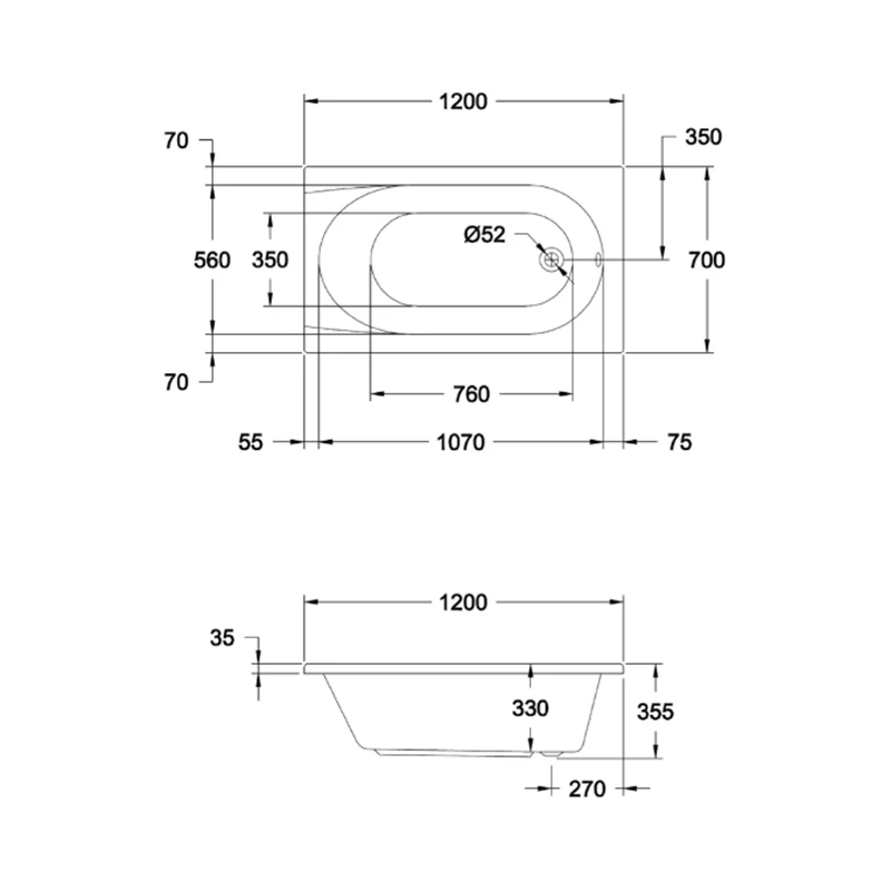 Frontline Aquabathe Caymen 1200x700mm Tungstenite Bath 4 Frontline Aquabathe Caymen 1200x700mm Tungstenite Bath - Image 2