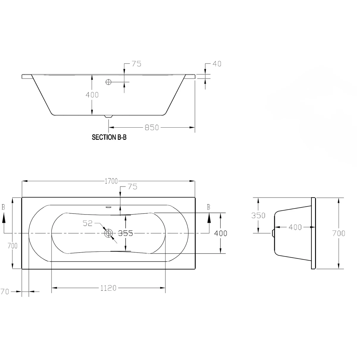 Frontline Aquabathe Duo 1700 X 700mm Double Ended Tungstenite Bath 4 Frontline Aquabathe Duo 1700 X 700mm Double Ended Tungstenite Bath - Image 2