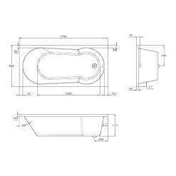 Frontline Aquabathe Oporto 1700x800mm Shower Bath -Bathroom Promotion frontline si806063 2