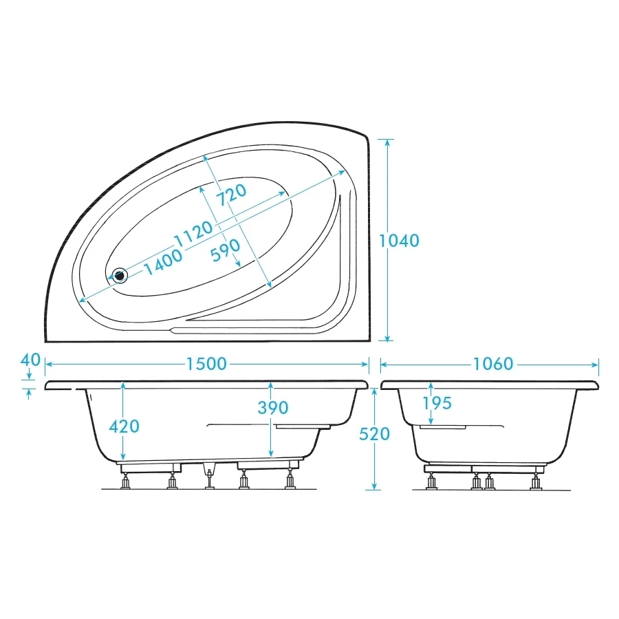 Frontline Aquabathe Orlah 1500 X 1040mm Offset Corner Tungstenite Bath RH 4 Frontline Aquabathe Orlah 1500 X 1040mm Offset Corner Tungstenite Bath RH - Image 2