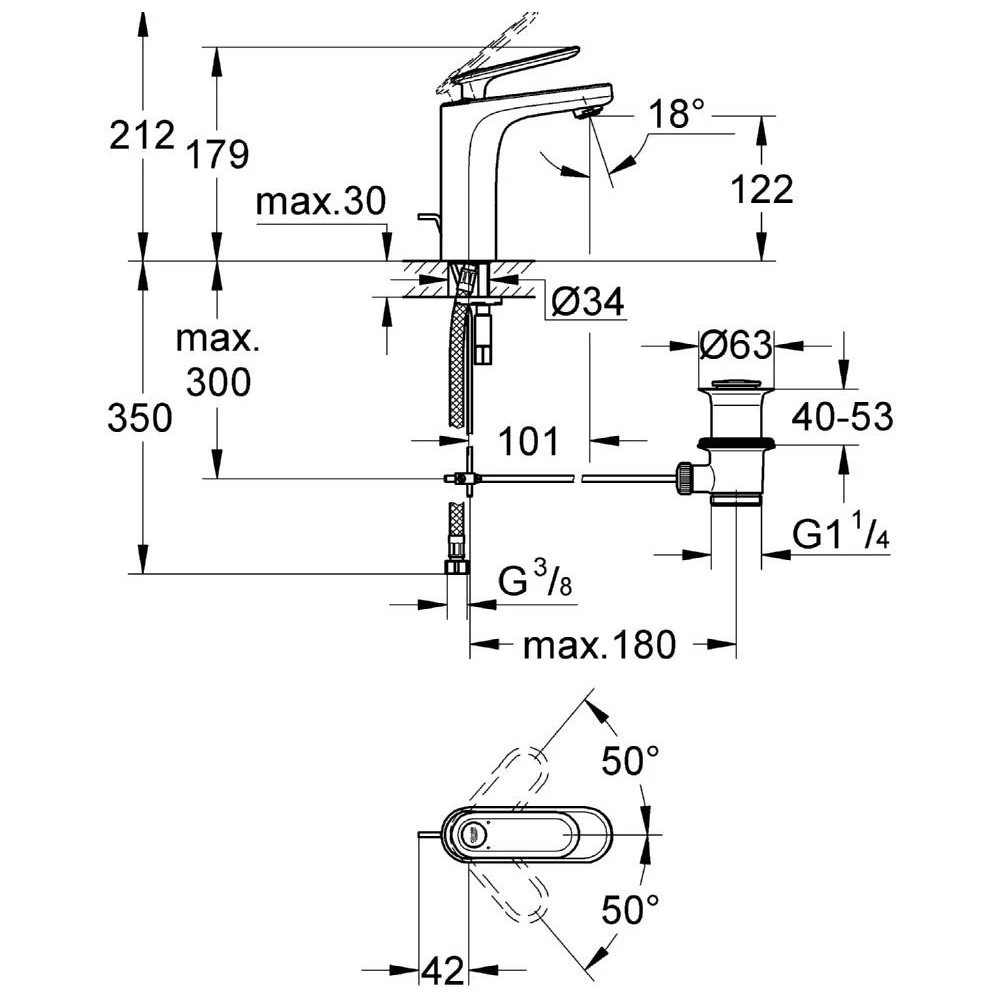 Grohe Veris Basin Mixer With Pop-Up Waste 1/2″ Medium 23064 4 Grohe Veris Basin Mixer With Pop-Up Waste 1/2″ Medium 23064 - Image 2