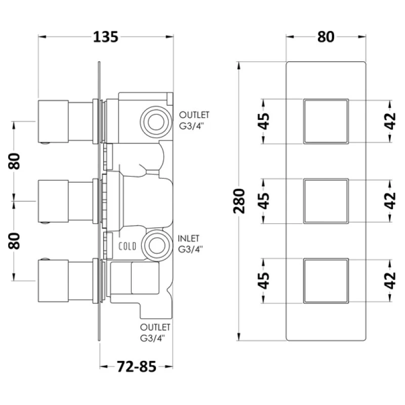 Hudson Reed Square Triple Shower Valve With Diverter 4 Hudson Reed Square Triple Shower Valve With Diverter - Image 2