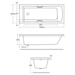 Ideal Standard Tempo 170x70cm Plus+ Bath With Handgrips E1559 -Bathroom Promotion ideal standard e155901 3