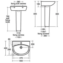 Ideal Standard Eurovit+ 550mm 1 Taphole Basin & Full Pedestal E2547 -Bathroom Promotion ideal standard e254701 5