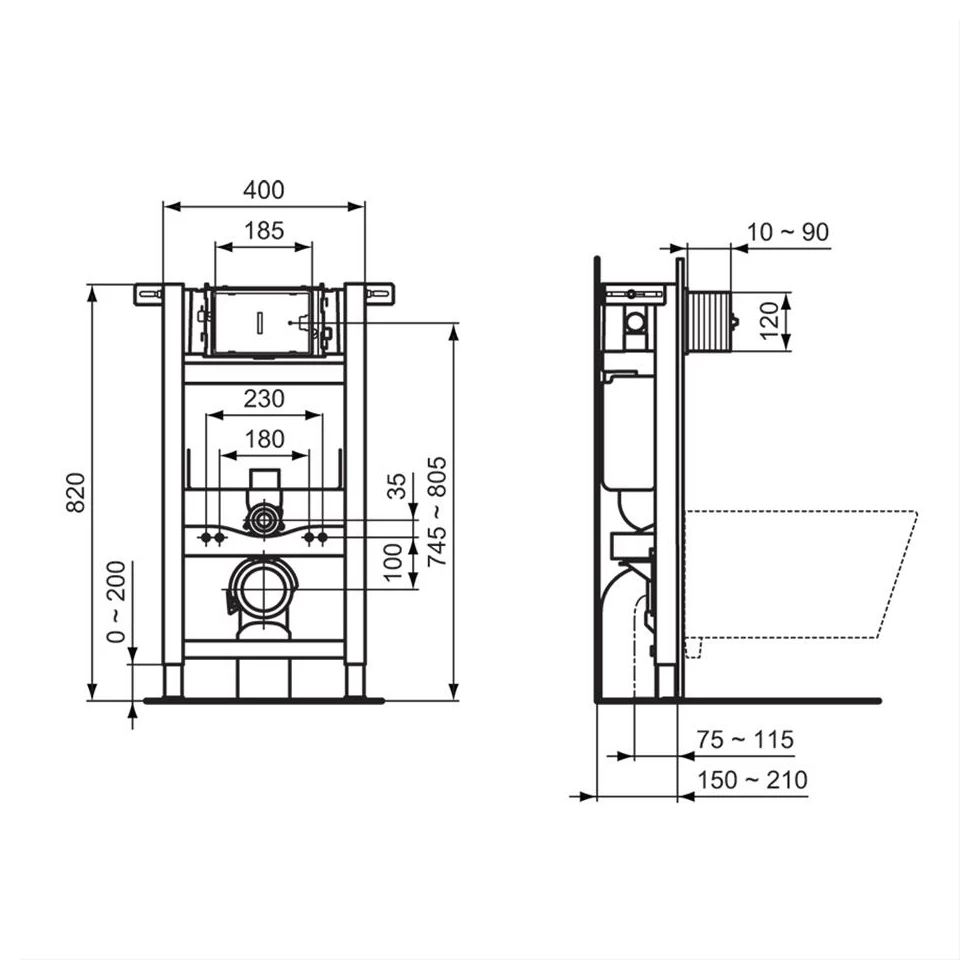 Ideal Standard Prosys 820mm Height Pneumatic Wall Hung WC Frame 4 Ideal Standard Prosys 820mm Height Pneumatic Wall Hung WC Frame - Image 2