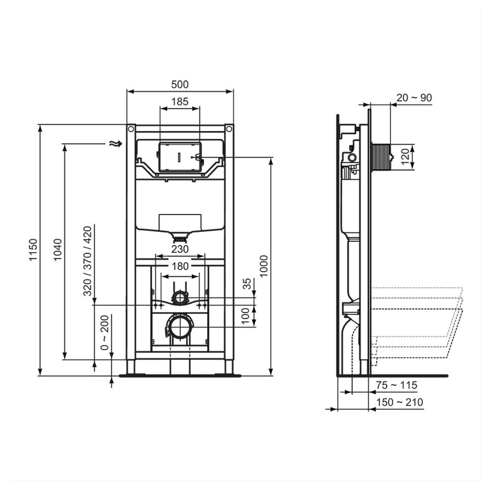 Ideal Standard Prosys 1150mm Pneumatic Wall WC Frame Adjustable 4 Ideal Standard Prosys 1150mm Pneumatic Wall WC Frame Adjustable - Image 2