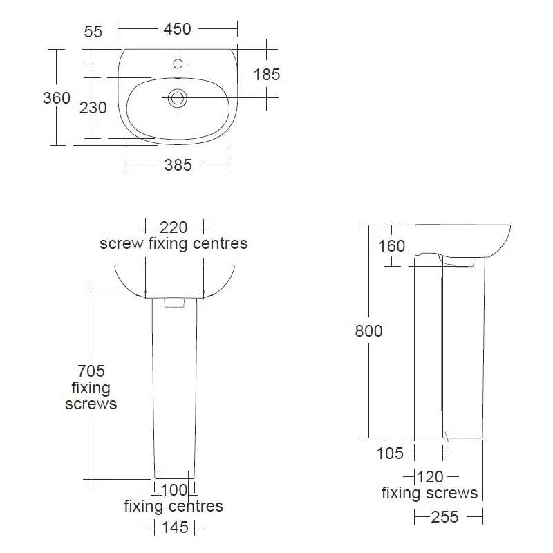 Ideal Standard Tesi 450mm 1 Taphole Cloakroom Basin & Full Pedestal 8 Ideal Standard Tesi 450mm 1 Taphole Cloakroom Basin & Full Pedestal - Image 6
