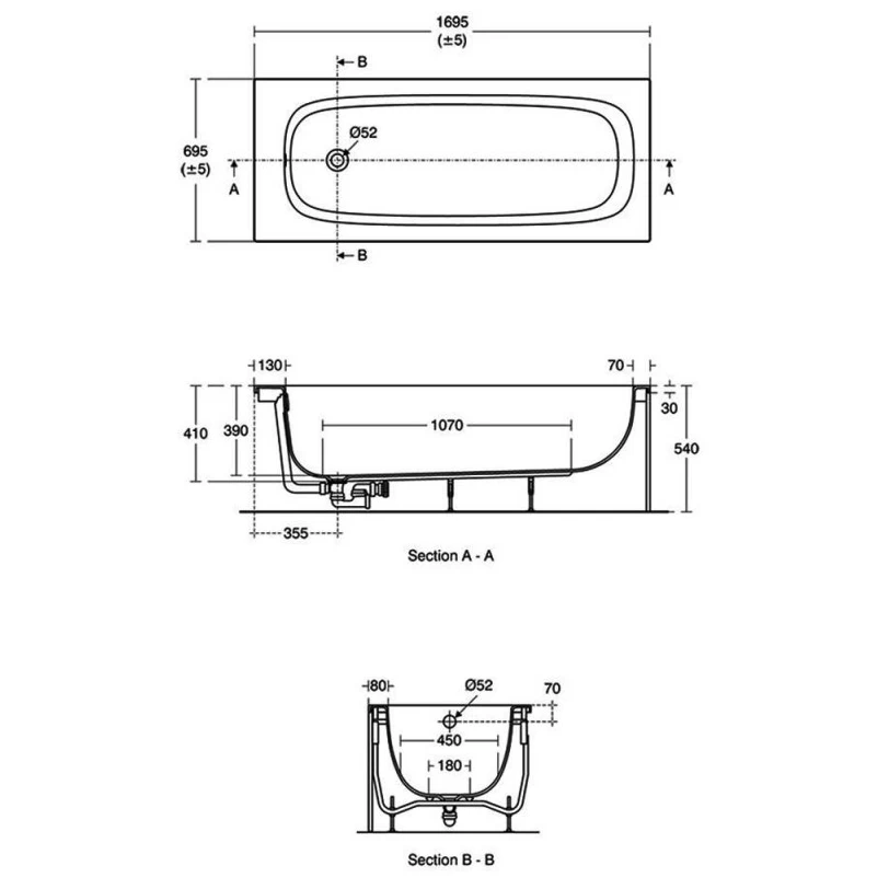 Ideal Standard I.Life Single Ended Bath 1700x700mm T4772 6 Ideal Standard I.Life Single Ended Bath 1700x700mm T4772 - Image 4