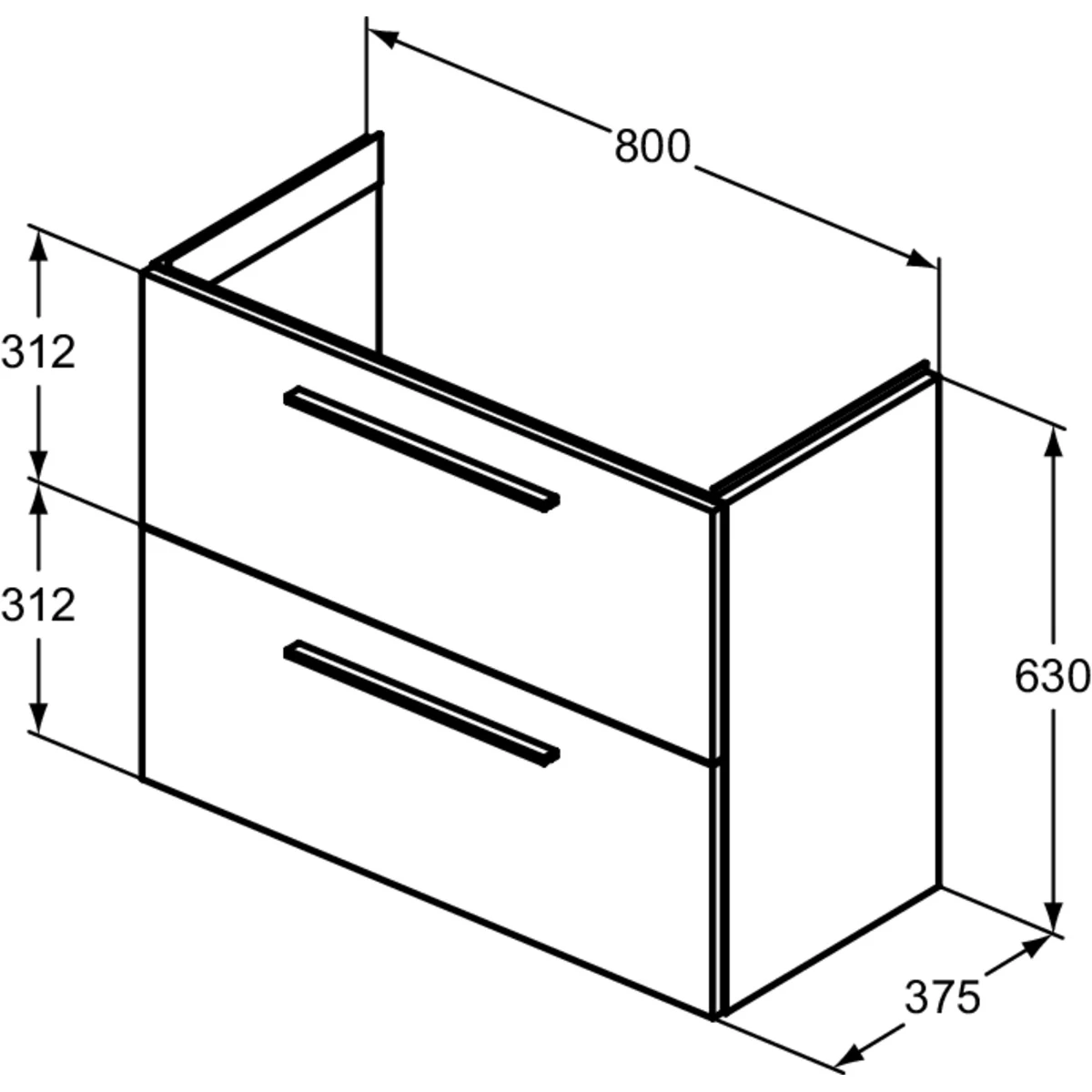 Ideal Standard I.life S 80cm Compact Wall Vanity Unit, 2 Drawers, Matt Quartz 8 Ideal Standard I.life S 80cm Compact Wall Vanity Unit, 2 Drawers, Matt Quartz - Image 6