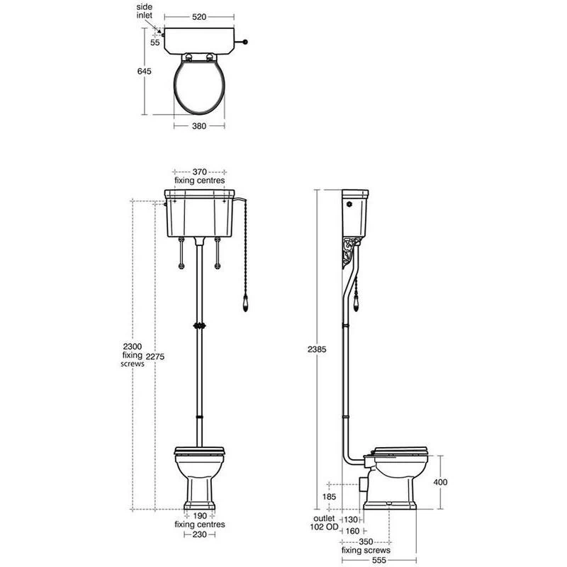 Ideal Standard Waverley High Level Cistern With Flushpipe U4707 4 Ideal Standard Waverley High Level Cistern With Flushpipe U4707 - Image 2