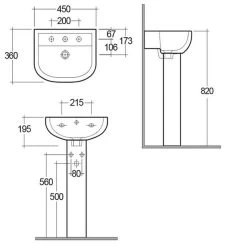 RAK Compact 450mm 1 Hole Basin & Full Pedestal -Bathroom Promotion rak com45bas1 compeds 4