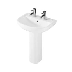 RAK Compact 550mm 2 Tap Hole Basin & Full Pedestal -Bathroom Promotion rak com55bas2 compedl 2