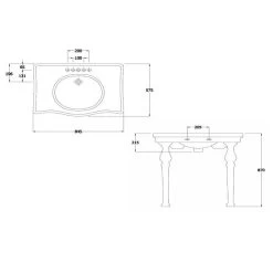 RAK Console Alexandra 850mm Basin & Legs 2 Tap Holes -Bathroom Promotion rak consmal2 arcrleg 4
