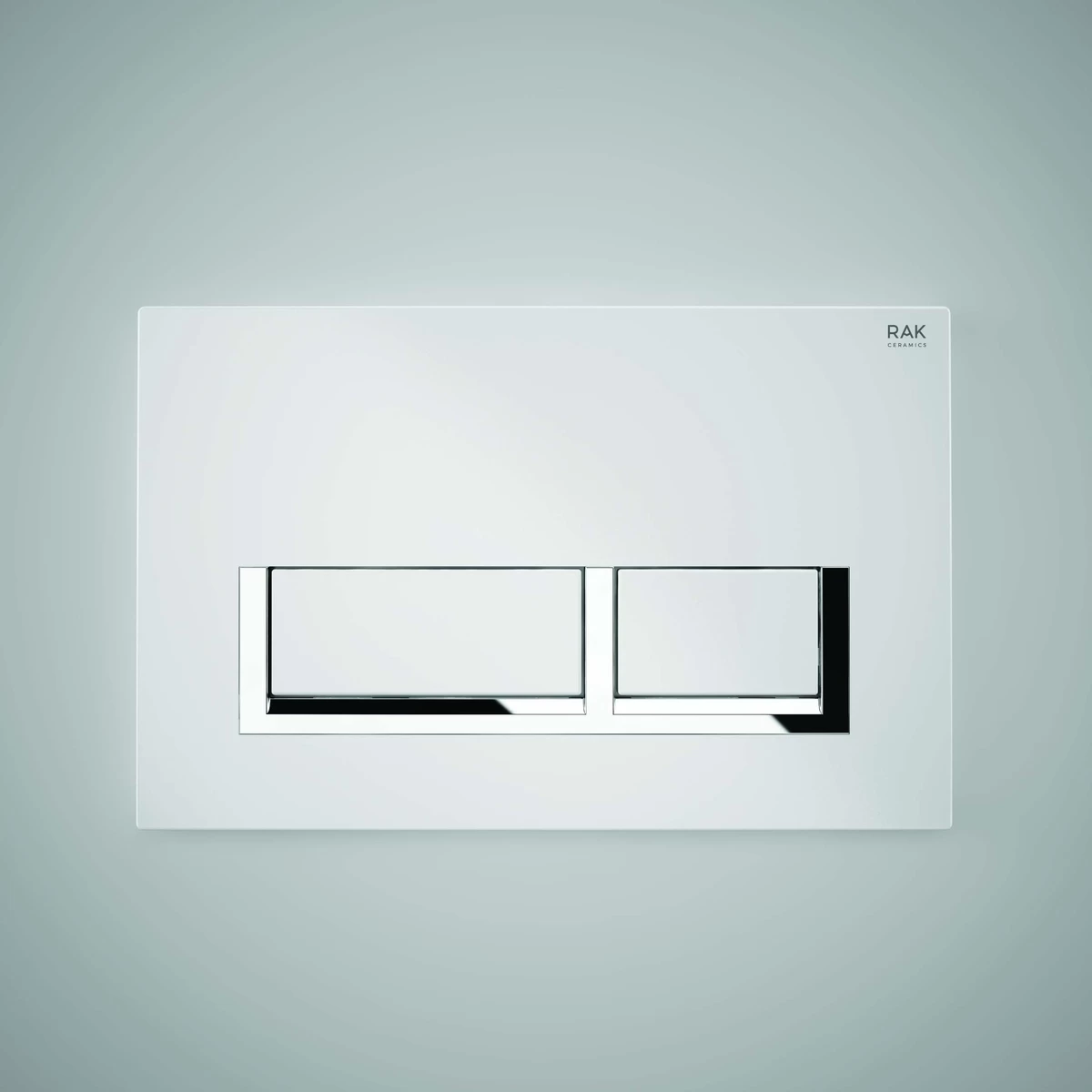 RAK White Flush Plate With Polished Chrome Rectangular Push Buttons 3 RAK White Flush Plate With Polished Chrome Rectangular Push Buttons