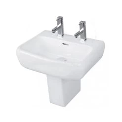 RAK Metropolitan 420mm 2 Hole Basin & Semi Pedestal -Bathroom Promotion rak met42bas2 methalped 2