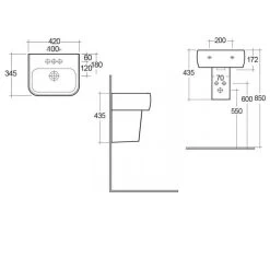 RAK Metropolitan 420mm 2 Hole Basin & Semi Pedestal -Bathroom Promotion rak met42bas2 methalped 3