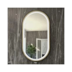 RAK Art Oval LED Illuminated Mirror With Demister 1000x550mm Brushed Gold
