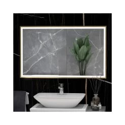 RAK Picture Square LED Mirror With Demister 600x1200mm Brushed Gold