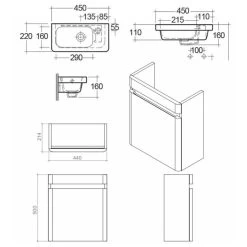 RAK Resort 450mm Wall Cloakroom Unit & RH Basin Matt Denim Blue -Bathroom Promotion rak rst45sl1rh rakrstwbu45604 2