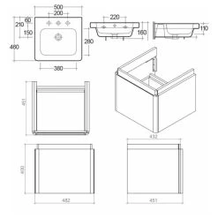 RAK Resort 1 Drawer 500mm Wall Vanity Unit & Basin Matt Stone -Bathroom Promotion rak rst50bas1 rakrstwbu50601 2