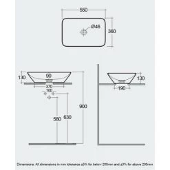 RAK Variant Rectangular Counter Top Basin 55cm Alpine White -Bathroom Promotion rak varct55500awha 2