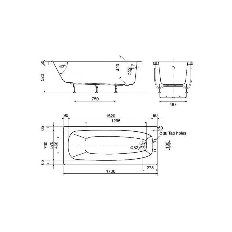 Roca Malaga Bath 1700x700mm No Taphole 4 Roca Malaga Bath 1700x700mm No Taphole - Image 2