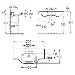 Roca Meridian-N 700mm 1 Hole Basin & Full Pedestal -Bathroom Promotion roca 327240000 337240000 4