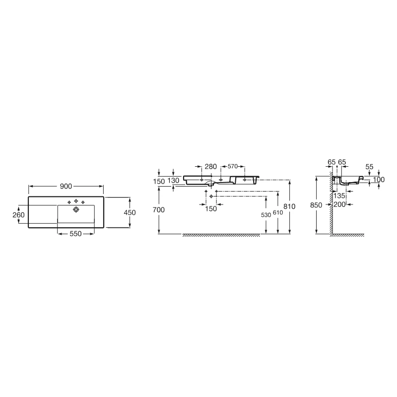 Roca Prisma Basin 900mm Right Hand 4 Roca Prisma Basin 900mm Right Hand - Image 2