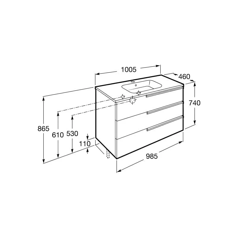 Roca Victoria-N Unik 1000mm 3 Drawer Base Unit & Basin Oak 4 Roca Victoria-N Unik 1000mm 3 Drawer Base Unit & Basin Oak - Image 2