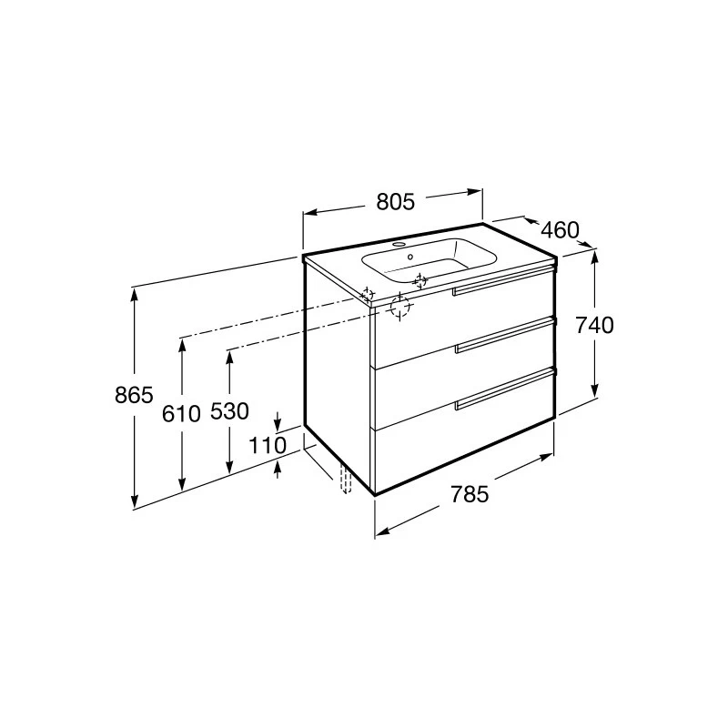 Roca Victoria-N Unik 800mm 3 Drawer Base Unit & Basin Oak 4 Roca Victoria-N Unik 800mm 3 Drawer Base Unit & Basin Oak - Image 2
