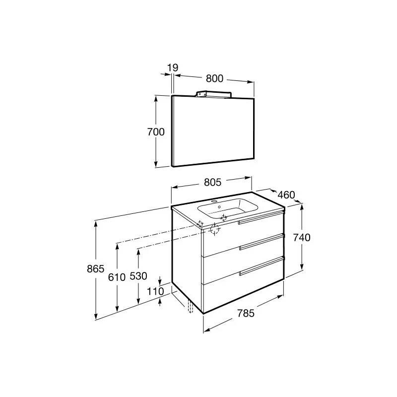 Roca Victoria-N Pack 800mm 3 Drawer Unit, Light & Mirror Wenge 5 Roca Victoria-N Pack 800mm 3 Drawer Unit, Light & Mirror Wenge - Image 3