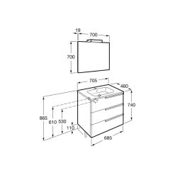 Roca Victoria-N Pack 700mm 3 Drawer Unit, Mirror & Light Oak -Bathroom Promotion roca 855848155 2