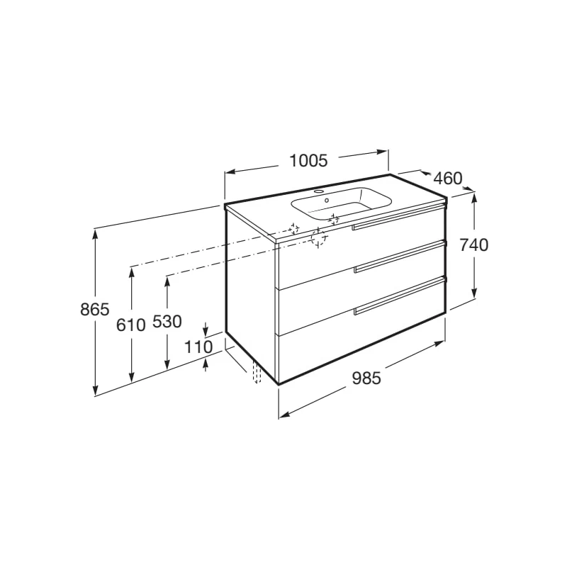 Roca Victoria-N 1000mm Textured Wenge 3 Drawer Base Unit & Basin 4 Roca Victoria-N 1000mm Textured Wenge 3 Drawer Base Unit & Basin - Image 2