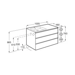 Roca The Gap 1000mm 3 Drawer City Oak Base Unit & Left Hand Basin -Bathroom Promotion roca 857409402 3279a3000 2